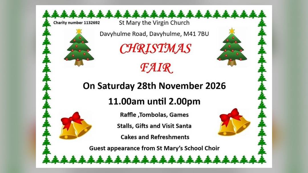 Christmas Fair at St Mary's Davyhulme (stalls, school choir, Santa)