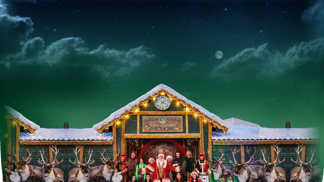 Return of the Guardians at Reindeer Lodge (train, light trail, reindeer stables and Santa)